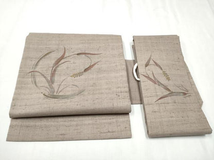 平和屋着物●つけ帯 手描き 生紬 舞葉丸文 金彩 さが美扱い 正絹 逸品 CABD0506hy