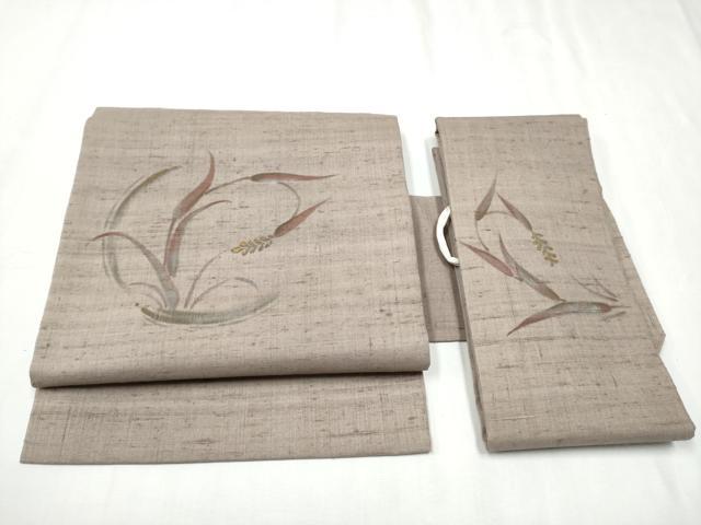 平和屋着物●つけ帯 手描き 生紬 舞葉丸文 金彩 さが美扱い 正絹 逸品 CABD0506hy