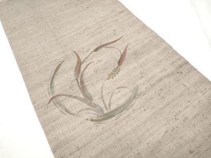平和屋着物●つけ帯 手描き 生紬 舞葉丸文 金彩 さが美扱い 正絹 逸品 CABD0506hy