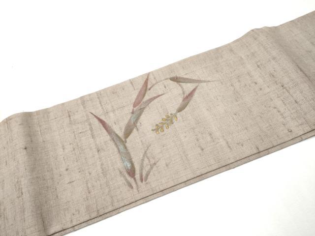 平和屋着物●つけ帯 手描き 生紬 舞葉丸文 金彩 さが美扱い 正絹 逸品 CABD0506hy