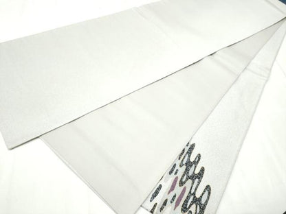 平和屋着物●太鼓柄袋帯 エ霞文 銀通し地 正絹 逸品 CABD0507hy