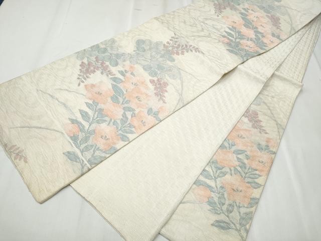 平和屋着物▽六通柄袋帯 スリーシーズン 春夏秋 櫛織 桔梗文 正絹 逸品 CABD0510hy
