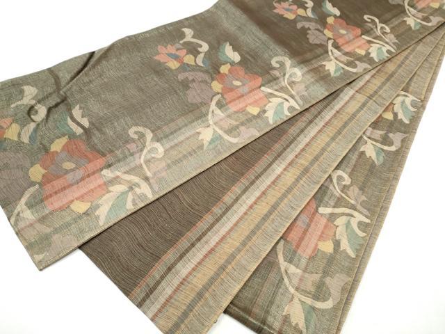 平和屋着物▽六通柄袋帯 スリーシーズン 春夏秋 櫛織 花唐草文 正絹 逸品 CABD0513hy