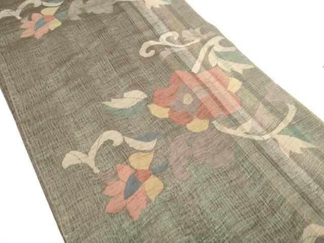 平和屋着物▽六通柄袋帯 スリーシーズン 春夏秋 櫛織 花唐草文 正絹 逸品 CABD0513hy