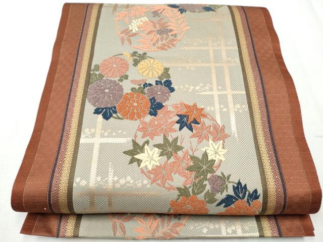 平和屋着物●両面 六通柄袋帯 唐織 草花丸文 金糸 正絹 逸品 CABD0521hy
