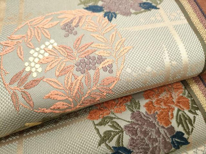 平和屋着物●両面 六通柄袋帯 唐織 草花丸文 金糸 正絹 逸品 CABD0521hy
