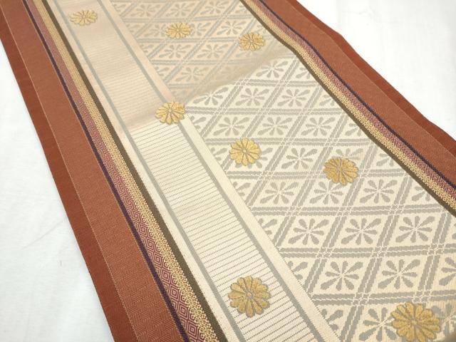 平和屋着物●両面 六通柄袋帯 唐織 草花丸文 金糸 正絹 逸品 CABD0521hy