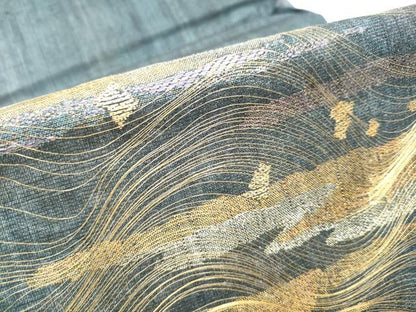 平和屋着物●名門 しょうざん 生紬 紙屋川伝承 絹漉貴 太鼓柄袋帯 流線文 金糸 正絹 逸品 CABD0523hy