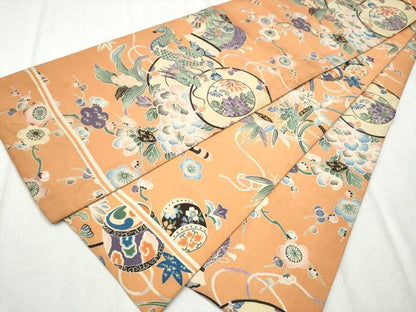 平和屋着物●アンティーク 大正ロマン 丸帯 駒刺繍 龍 鼓花文 引き抜き帯 正絹 逸品 CABD0529hy