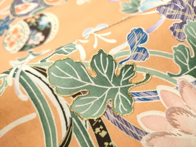 平和屋着物●アンティーク 大正ロマン 丸帯 駒刺繍 龍 鼓花文 引き抜き帯 正絹 逸品 CABD0529hy