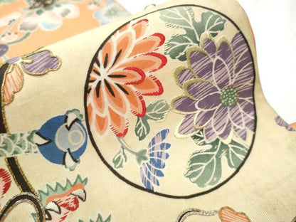 平和屋着物●アンティーク 大正ロマン 丸帯 駒刺繍 龍 鼓花文 引き抜き帯 正絹 逸品 CABD0529hy