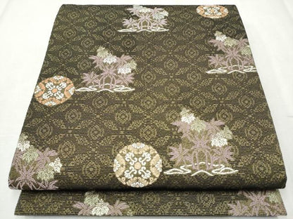 平和屋着物●六通柄袋帯　唐織　輪奈織　草花丸文　金糸　正絹　逸品　CABD0530hy