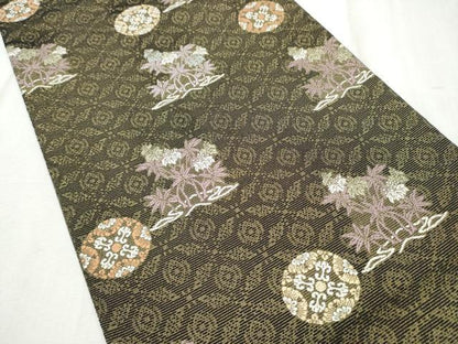 平和屋着物●六通柄袋帯　唐織　輪奈織　草花丸文　金糸　正絹　逸品　CABD0530hy