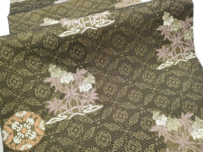 平和屋着物●六通柄袋帯　唐織　輪奈織　草花丸文　金糸　正絹　逸品　CABD0530hy