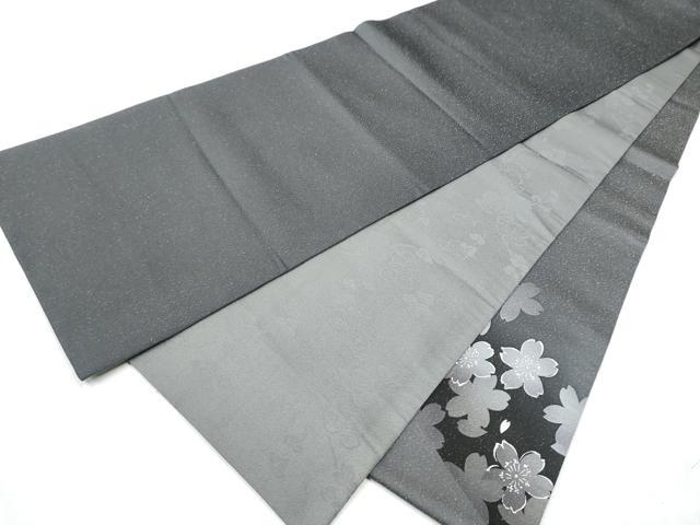 平和屋着物●太鼓柄袋帯　伊と幸　舞桜文　銀通し地　反端付き　正絹　逸品　CABD0531hy