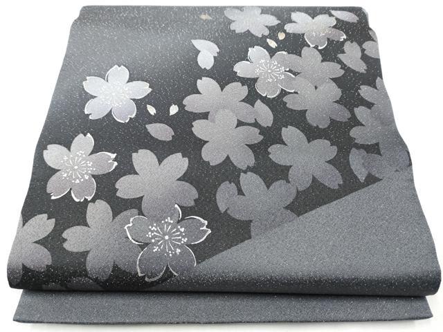 平和屋着物●太鼓柄袋帯　伊と幸　舞桜文　銀通し地　反端付き　正絹　逸品　CABD0531hy