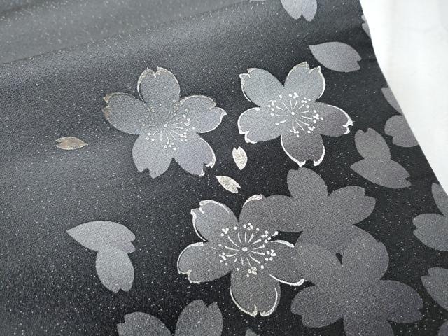 平和屋着物●太鼓柄袋帯　伊と幸　舞桜文　銀通し地　反端付き　正絹　逸品　CABD0531hy