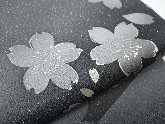 平和屋着物●太鼓柄袋帯　伊と幸　舞桜文　銀通し地　反端付き　正絹　逸品　CABD0531hy