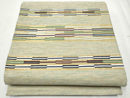 平和屋着物●両面　太鼓柄袋帯　横段文　金糸　正絹　逸品　CABD0533hy