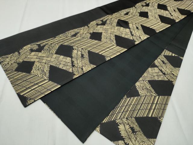 平和屋着物●六通柄袋帯　吉祥花文　黒地　金糸　正絹　逸品　CABD0539hy