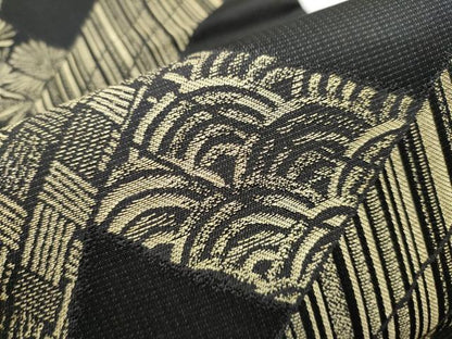 平和屋着物●六通柄袋帯　吉祥花文　黒地　金糸　正絹　逸品　CABD0539hy