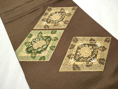 平和屋着物●太鼓柄京袋　本袋帯　駒刺繍　総刺繍　菱花唐草文　金通し地　正絹　逸品　CABD0544hy