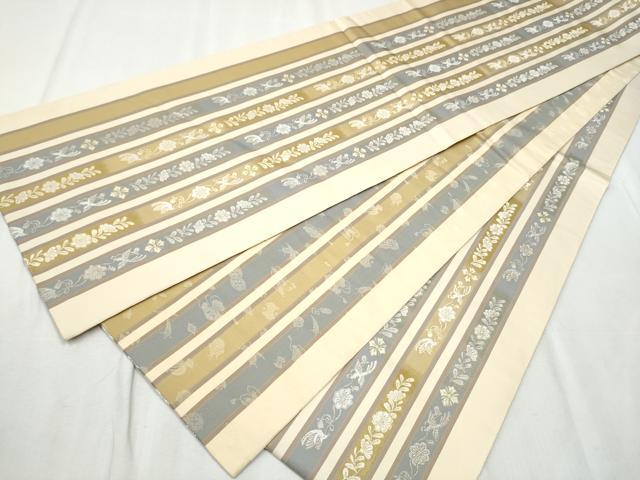 平和屋着物●両面　全通柄　本袋帯　草木染　花喰鳥間道　金糸　正絹　逸品　CABD0552hy