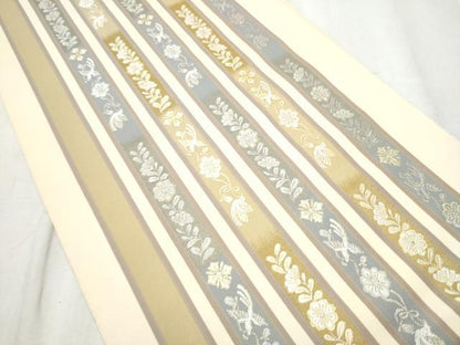 平和屋着物●両面　全通柄　本袋帯　草木染　花喰鳥間道　金糸　正絹　逸品　CABD0552hy