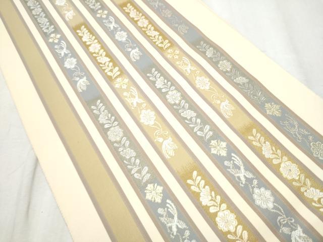 平和屋着物●両面　全通柄　本袋帯　草木染　花喰鳥間道　金糸　正絹　逸品　CABD0552hy