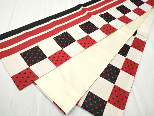 平和屋着物●六通柄袋帯　市松丸文　正絹　逸品　CABD0554hy