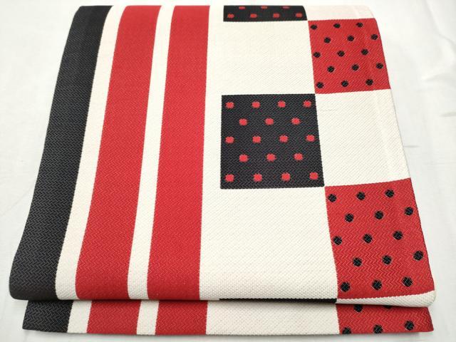 平和屋着物●六通柄袋帯　市松丸文　正絹　逸品　CABD0554hy