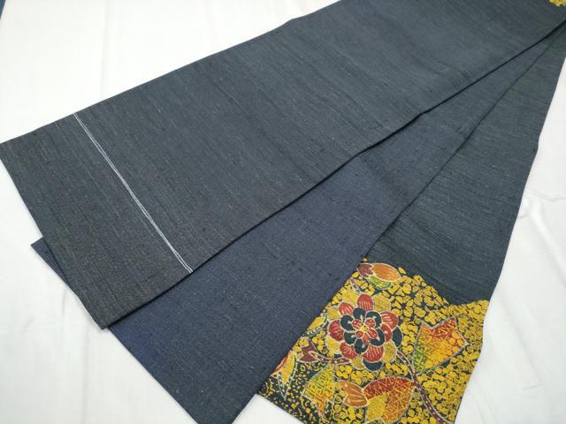 平和屋着物●太鼓柄袋帯　紬地　型染め　更紗花文　正絹　逸品　CABD0555hy