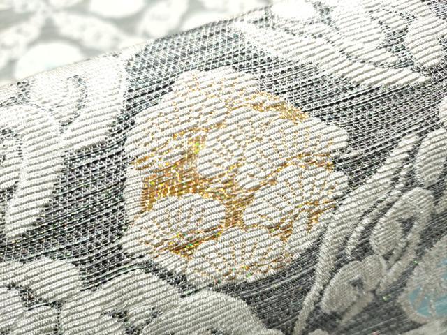 平和屋着物●両面　六通柄袋帯　銀華山織　泉涌寺別院雲龍院　六十周年記念　七宝花文　金銀糸　まるやま扱い　正絹　逸品　CABD0556hy