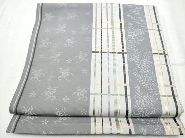 平和屋着物●本場筑前博多織 八寸名古帯 格子花文 三越扱い 正絹 逸品 CABD0558hy