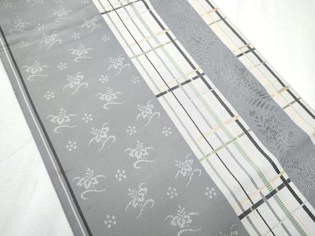 平和屋着物●本場筑前博多織 八寸名古帯 格子花文 三越扱い 正絹 逸品 CABD0558hy