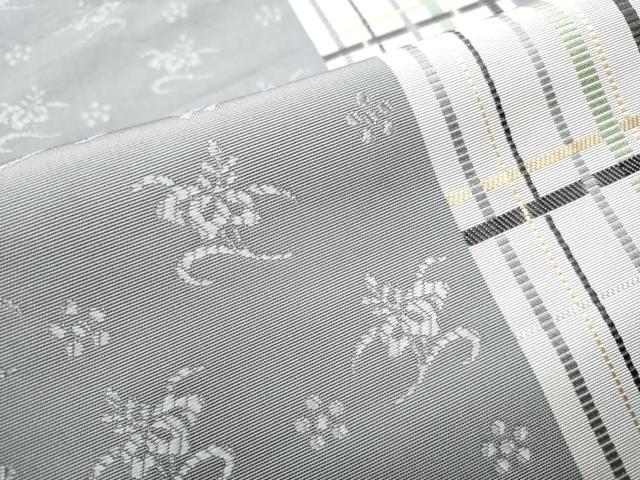 平和屋着物●本場筑前博多織 八寸名古帯 格子花文 三越扱い 正絹 逸品 CABD0558hy