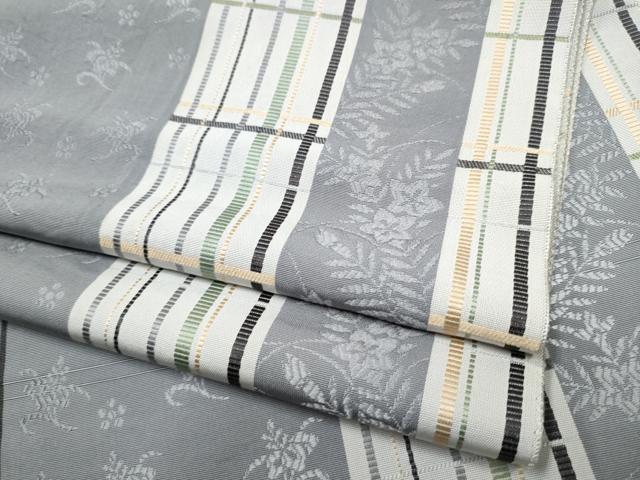 平和屋着物●本場筑前博多織 八寸名古帯 格子花文 三越扱い 正絹 逸品 CABD0558hy
