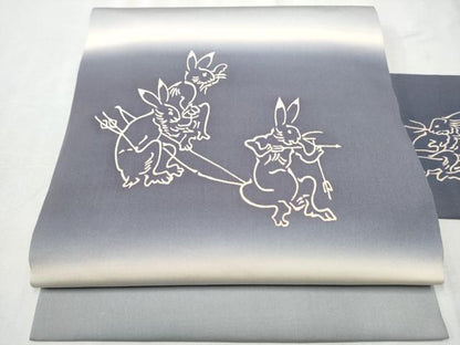 平和屋着物●塩瀬　九寸名古屋帯　鳥獣戯画　正絹　逸品　CABD0567hy