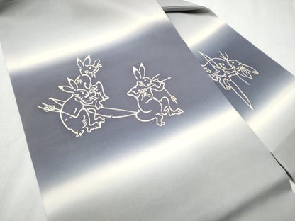 平和屋着物●塩瀬　九寸名古屋帯　鳥獣戯画　正絹　逸品　CABD0567hy