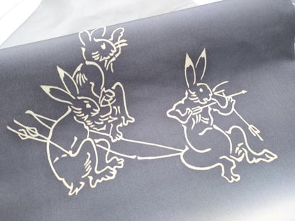 平和屋着物●塩瀬　九寸名古屋帯　鳥獣戯画　正絹　逸品　CABD0567hy