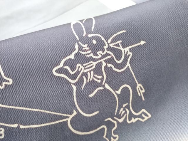 平和屋着物●塩瀬　九寸名古屋帯　鳥獣戯画　正絹　逸品　CABD0567hy