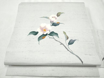 平和屋着物●九寸名古屋帯　友禅　白山紬　枝椿　正絹　逸品　CABD0571hy