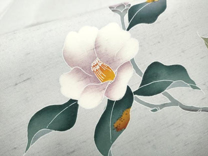 平和屋着物●九寸名古屋帯　友禅　白山紬　枝椿　正絹　逸品　CABD0571hy