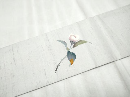 平和屋着物●九寸名古屋帯　友禅　白山紬　枝椿　正絹　逸品　CABD0571hy