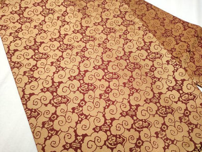 平和屋着物●全通柄　九寸名古屋帯　雲取り宝尽くし文　金糸　正絹　逸品　CABD0573hy
