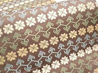 平和屋着物●九寸開き名古屋帯　唐織　横段花唐草文　金糸　正絹　逸品　CABD0579hy