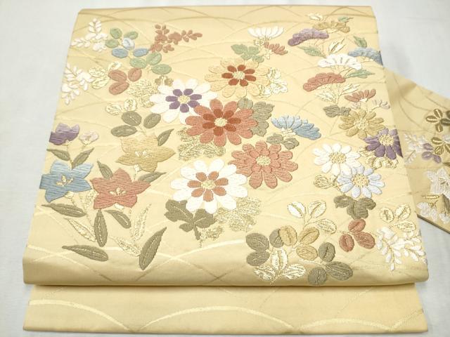 平和屋着物●九寸名古屋帯　唐織　草花文　金糸　正絹　逸品　CABD0582hy