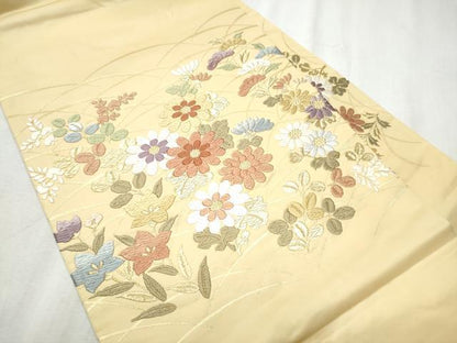 平和屋着物●九寸名古屋帯　唐織　草花文　金糸　正絹　逸品　CABD0582hy