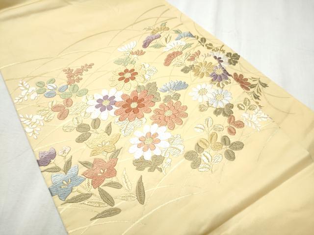 平和屋着物●九寸名古屋帯　唐織　草花文　金糸　正絹　逸品　CABD0582hy