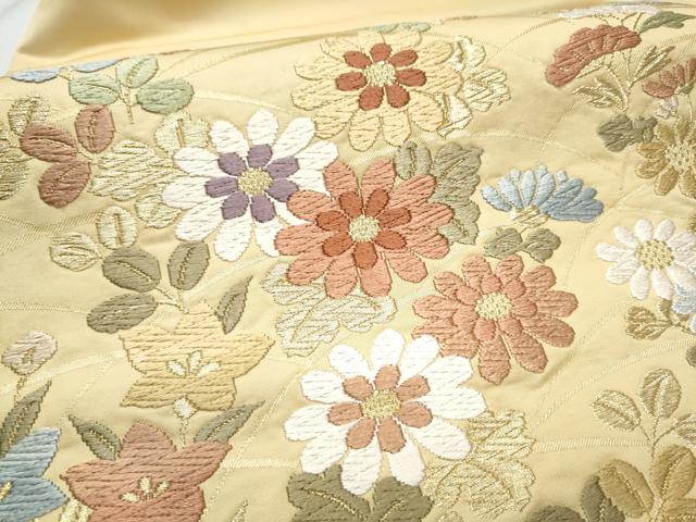 平和屋着物●九寸名古屋帯　唐織　草花文　金糸　正絹　逸品　CABD0582hy